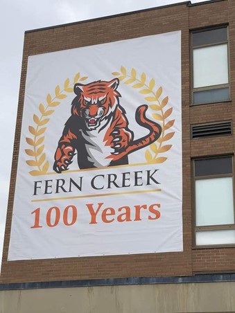 Fern Creek 100 years banner on school building